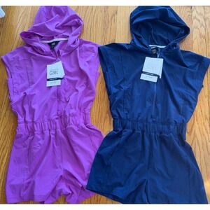 2 X Girls Athleta Girl Blue & Purple Level Up Hooded Romper Size Large 12